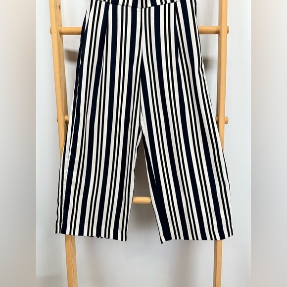 ZARA Navy and White stripe wide leg crop pants size S - Picture 4 of 12
